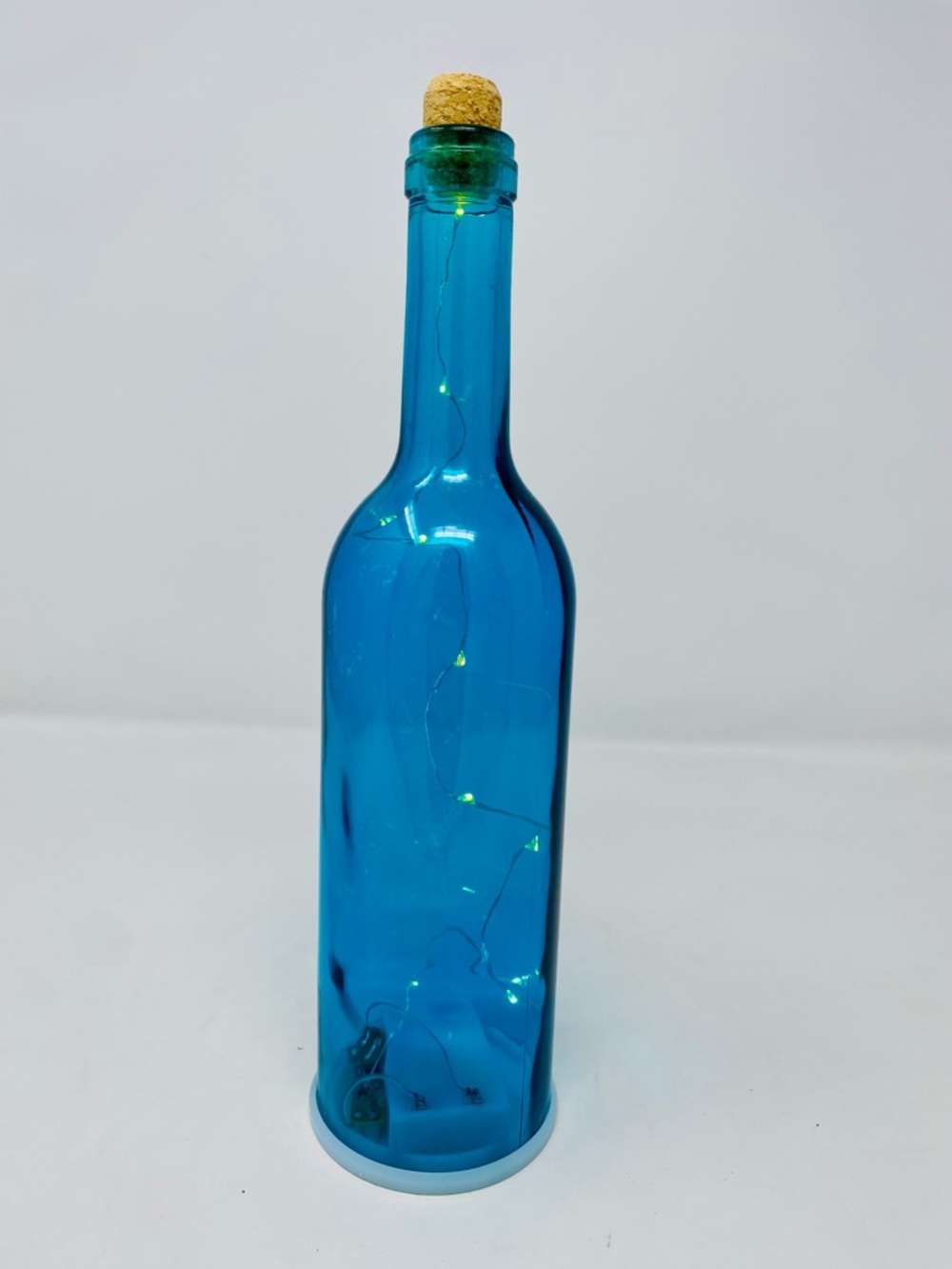 Blue Decorative Glass Bottle Light with Cork